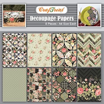 CrafTreat Flower Mosaic Pattern Decoupage Paper A4 8.3 x 11.7 Inch 8 Sheets Small Floral Mosaic Printed Craft Paper for Furniture, Scrapbooking, Collage & DIY Home Decor