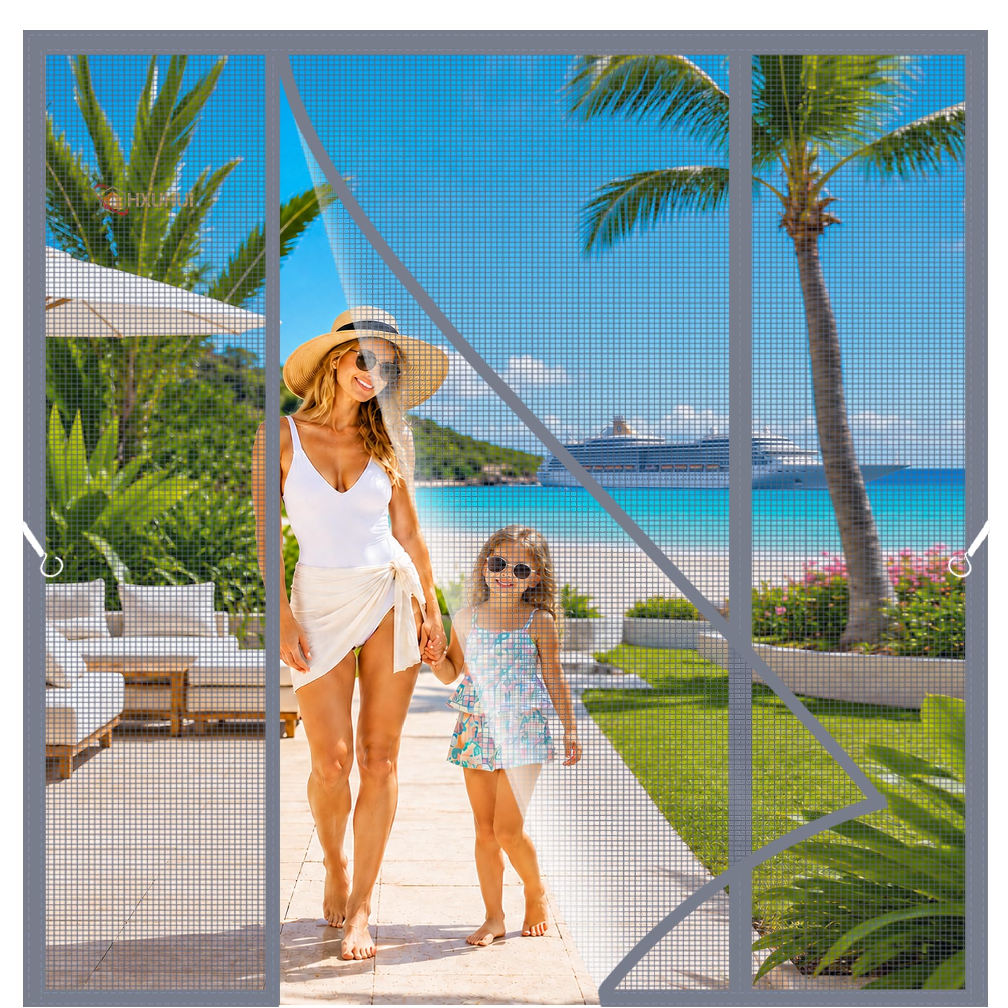 Hxuhui Grey Double Screen Doors 195X200cm Quick And Easy Peel-And-Stick Setup In Just Minutes For Double Doors In Conservatories And Orangeries