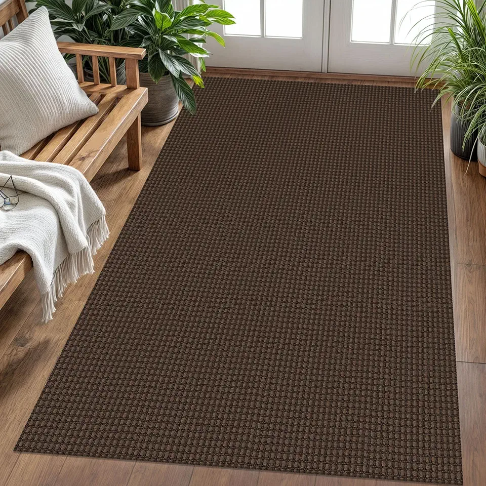 KOZYFLY Tapete lavável 1,2 x 1,8 m antiderrapante com fundo de borracha para sala de estar tapetes de cozinha de algodão trançado tapete de entrada para sala de jantar quarto, marrom avermelhado/café