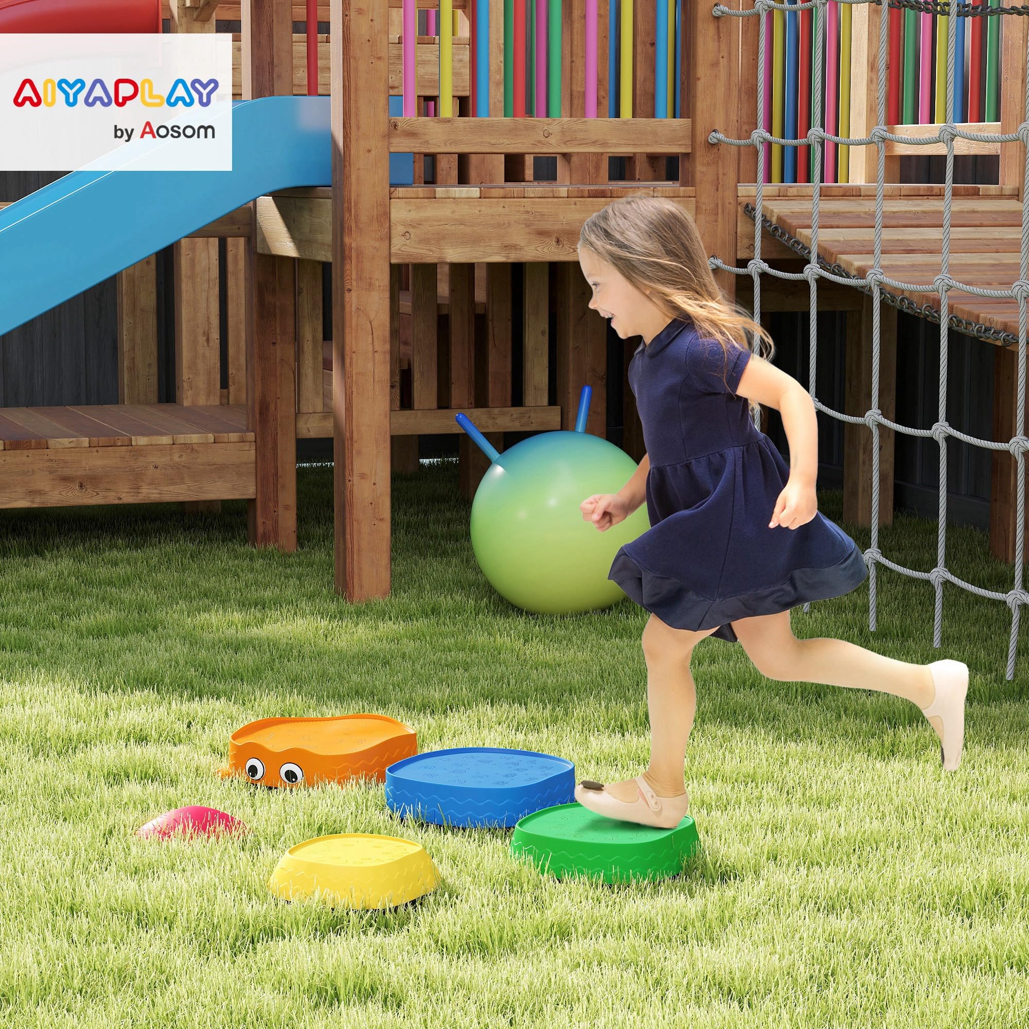 AIYAPLAY Conjunto de Piedras de Equilibrio para Niños Apilables de 5 Piezas Juego de Equilibrio para Niños de +2 Años Forma de Rana Antideslizantes para Interior y Exterior Multicolor