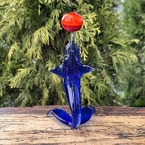 Miniatura 3 de Figura de delfín de cristal azul – Miniatura soplada a mano estilo Murano – Adorno coleccionable de delfín para estante o escritorio – Regalo