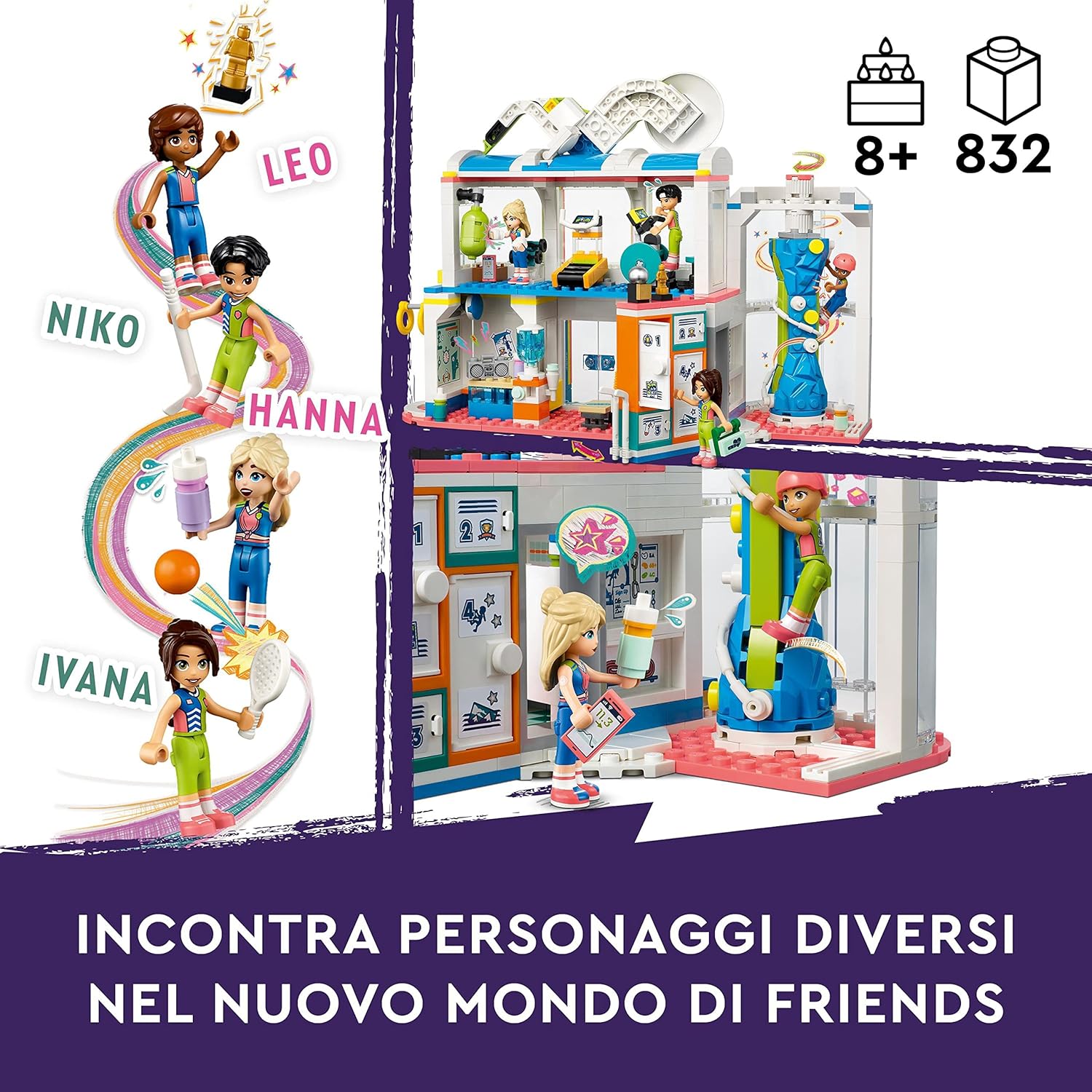 LEGO Friends Centro Sportivo con Gioco del Calcio, Basket e Tennis più Parete da Arrampicata e 4 Mini Bamboline, Giochi Heartlake City per Bambine e Bambini da 8 Anni, Idea Regalo di Compleanno 41744 - Immagine 4