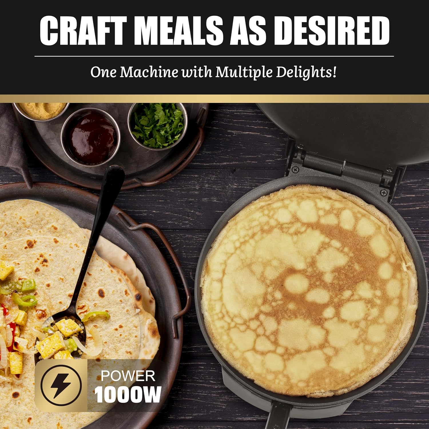Compact Roti Maker, 8'' Electric Tortilla Maker Machine, Maquina Para Hacer Tortillas, Crepe Maker,Electric Tortilla Press, Prensa Para Tortillas, Recipe Included, Black