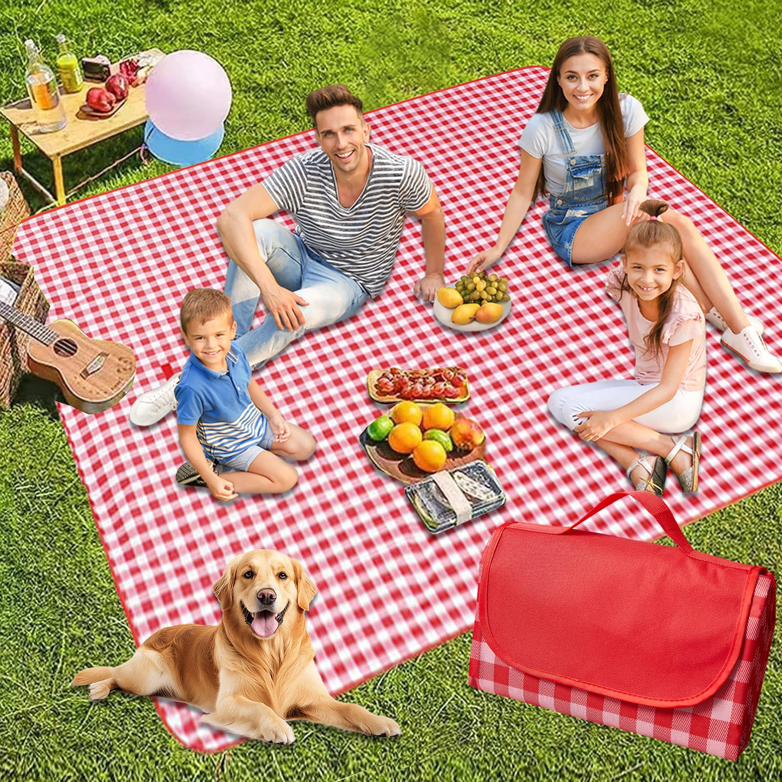 SONGMICS Manta De Picnic Grande 300x200 Cm – Impermeable, Lavable A Máquina, Con 4 Estacas – Para Playa, Camping, Parque (Motivo Hojas Verde Menta)