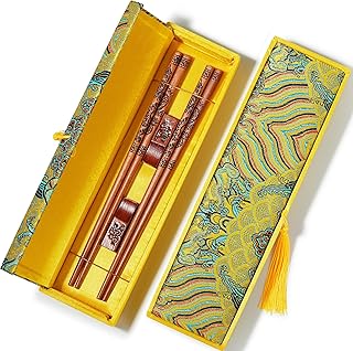 MUMSUNG Chopstick Reusable, Wooden Dragon Chopsticks with Holder and Carrying Bags, Chinese Traditional Chop Sticks Set 9 1/4 Inches (2 Pairs)