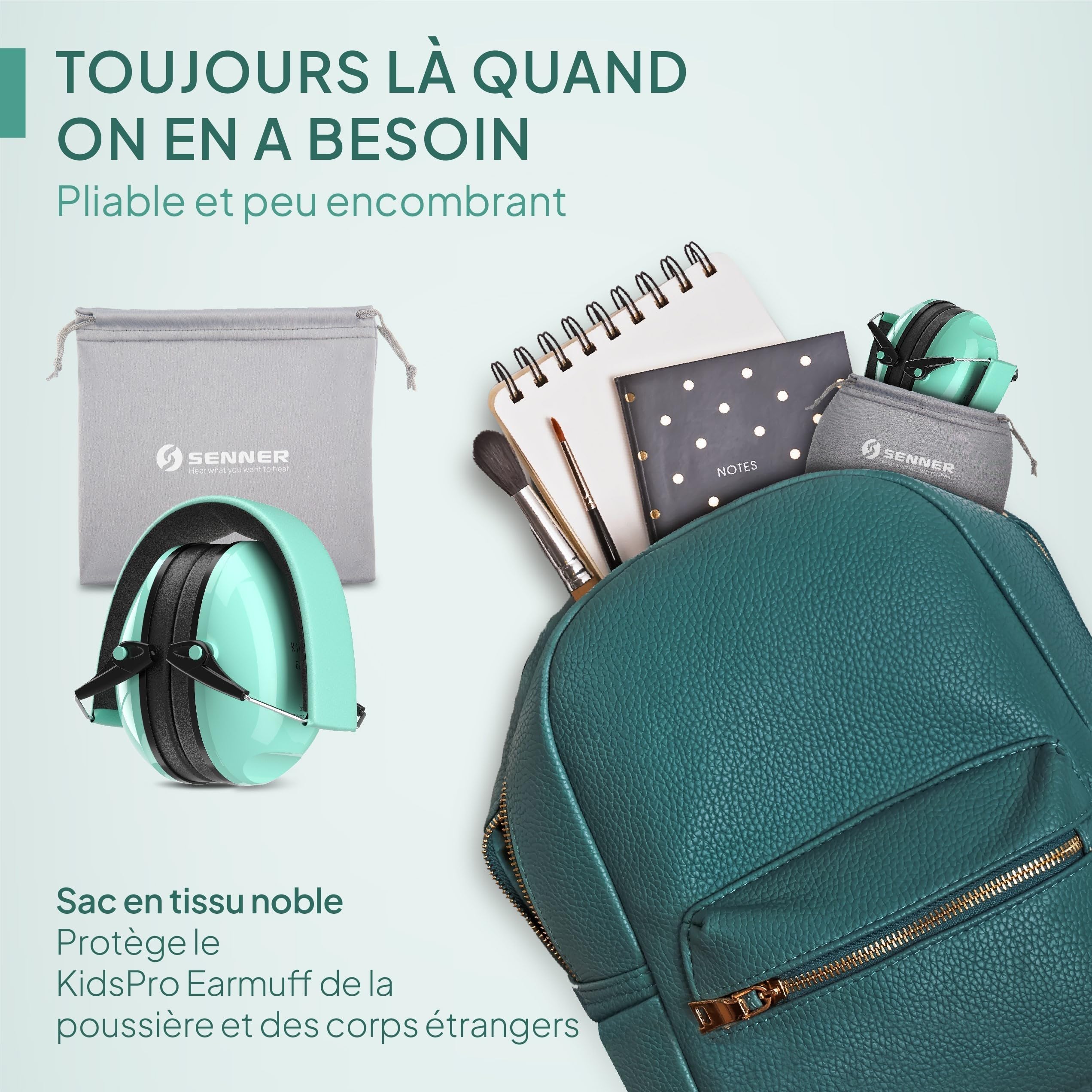 Senner ® KidsPro | Protection auditive enfants - Casque antibruit avec un SNR élevé de 28 dB - jusqu'à 12 ans - évolutif - Protège-oreilles pour enfants - Turquoise