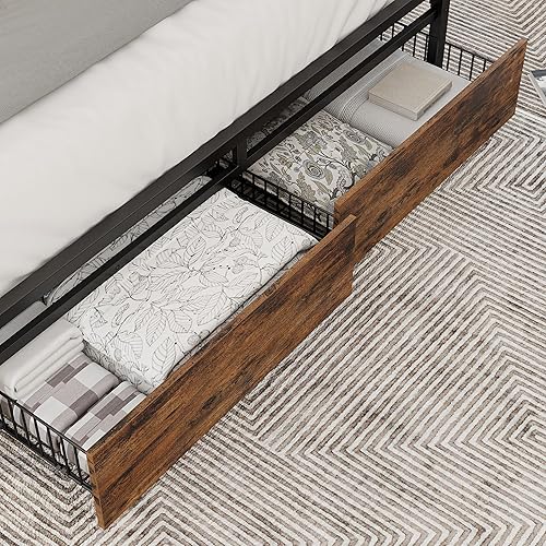 Miniatura 6 de LIKIMIO Base de cama Queen con cabecera de almacenamiento, cama de plataforma con cajones y estación de carga, no necesita somier, fácil montaje,