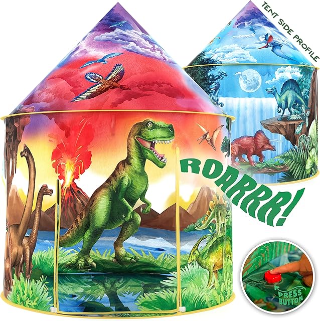 W&O Dinosaur Discovery Play Tent with Roar Button, an Extraordinary Dinosaur Tent, Dinosaur Toys for Boys & Girls, Play Tents, Kids Tent, Pop Up Tents for Kids, Indoor & Outdoor Kids Playhouse