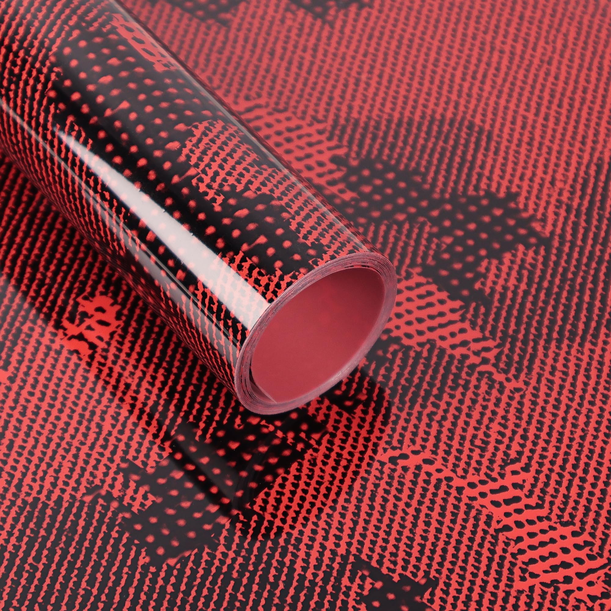 Lypumso PET Camouflage Forged Carbon Fiber Vinyl Wrap, Glossy Car Vinyl Film for Automotive with Air Release Technology for Vehicle Decal DIY Interior Exterior Decoration (Red, 1ft x 10ft)