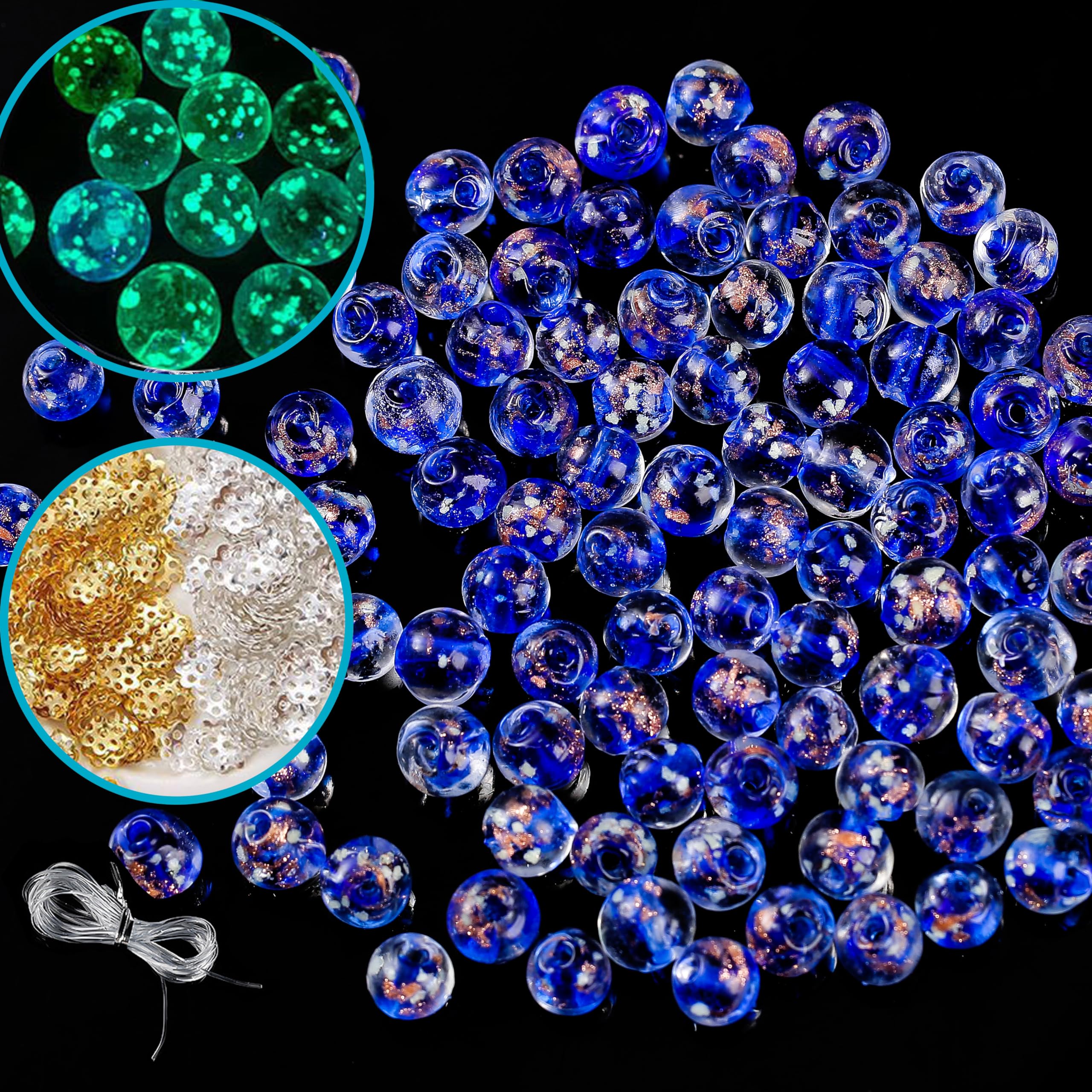 200 PCS 8mm Glow in The Dark Beads Bulk Round Luminous Glass Beads with Holes for Jewelry Making Bracelets Earrings Necklace Glow Loose Spacer Ball Bead DIY Craft Kit