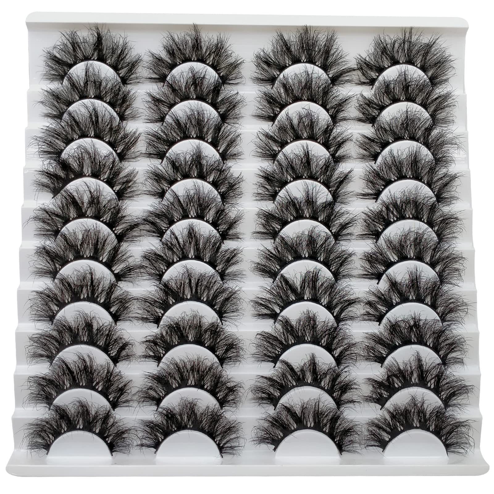 Lashes 25mm Fluffy Mink False Eyelashes Long 20 Pairs Dramatic Thick 3D 5D Faux Mink Lashes 4 Styles 25 mm Wispy D Curl Volume Fake Eyelashes Pack, by Kmilro