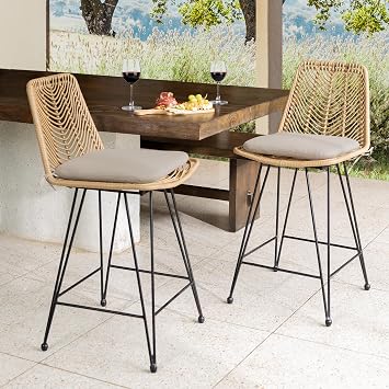 IDZO Rattan Counter Height Bar Stools, 36.5" Tall, 400lbs Capacity, Durable Steel Frame, Plush Cushions, Use for Outdoor & Indoor, Ideal for Kitchen Island & Bar, Stylish Bar Stools Set of 2