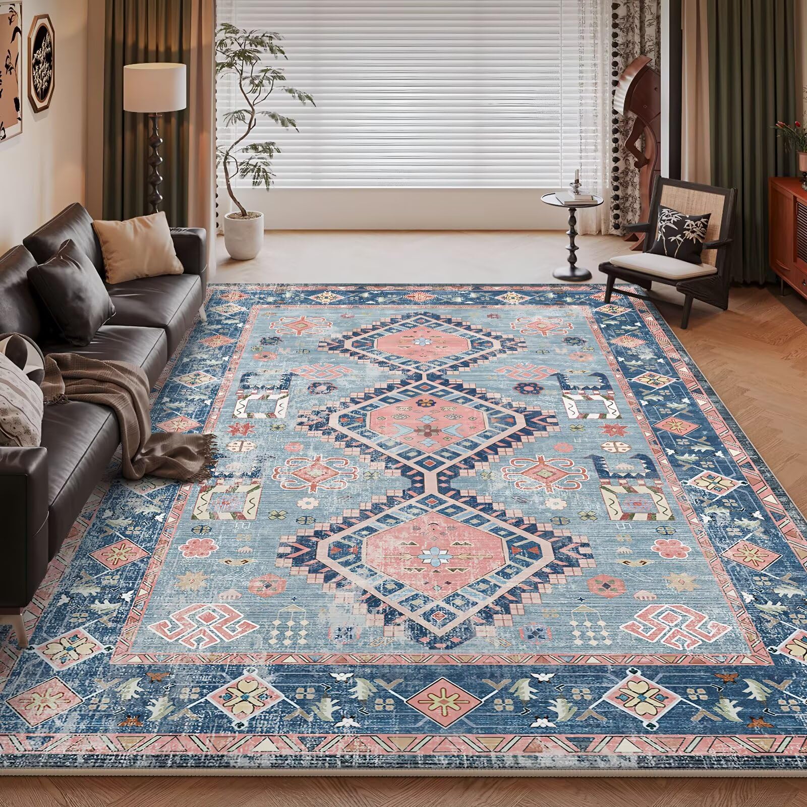Alfombra azul 100x200cm estilo retro para habitacion de ninos y dormitorio