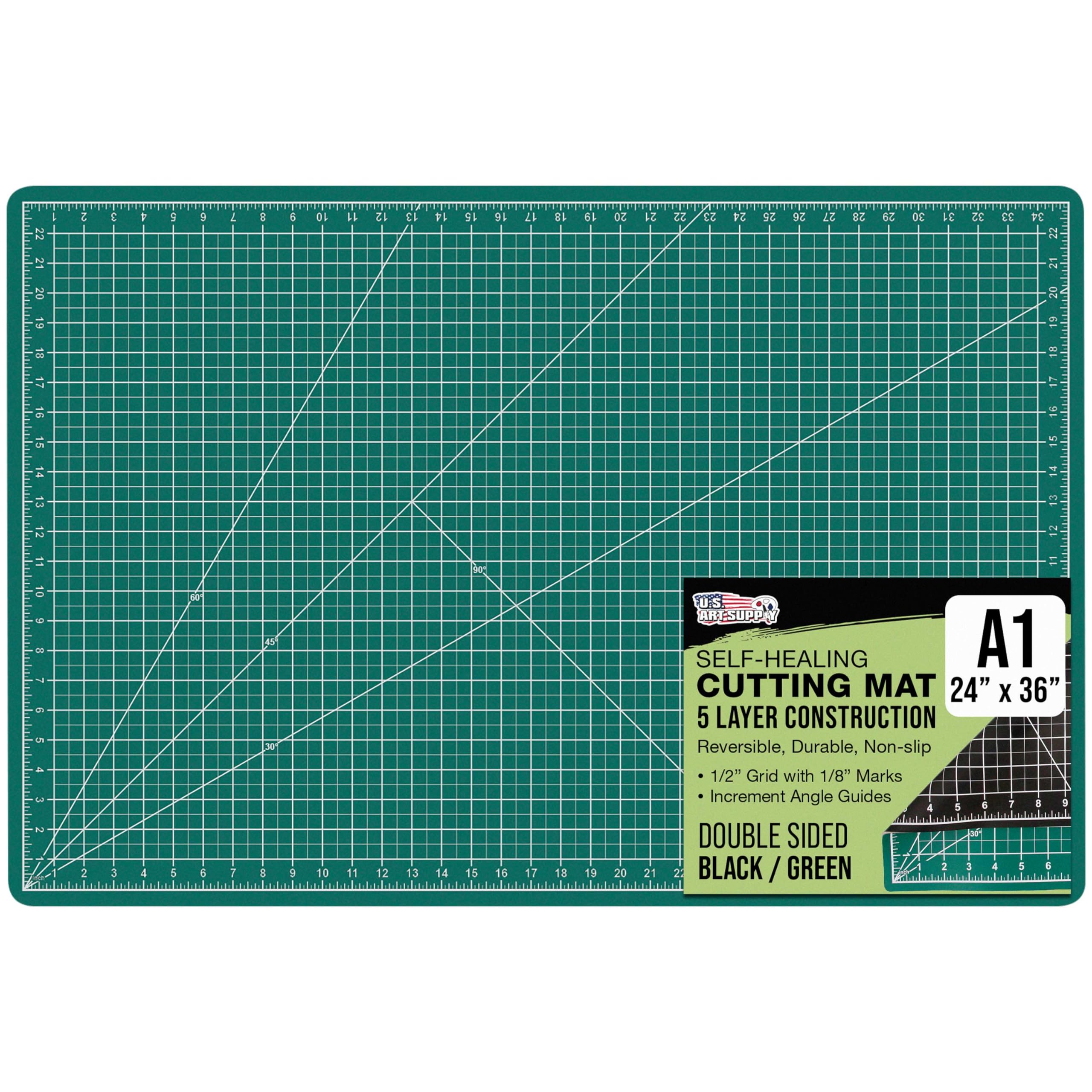 u.s. art supply 24" x 36" self-healing cutting mat 5-ply - double-sided green/black craft mat, non-slip cutting mats for crafts, sewing, quilting, scrapbooking
