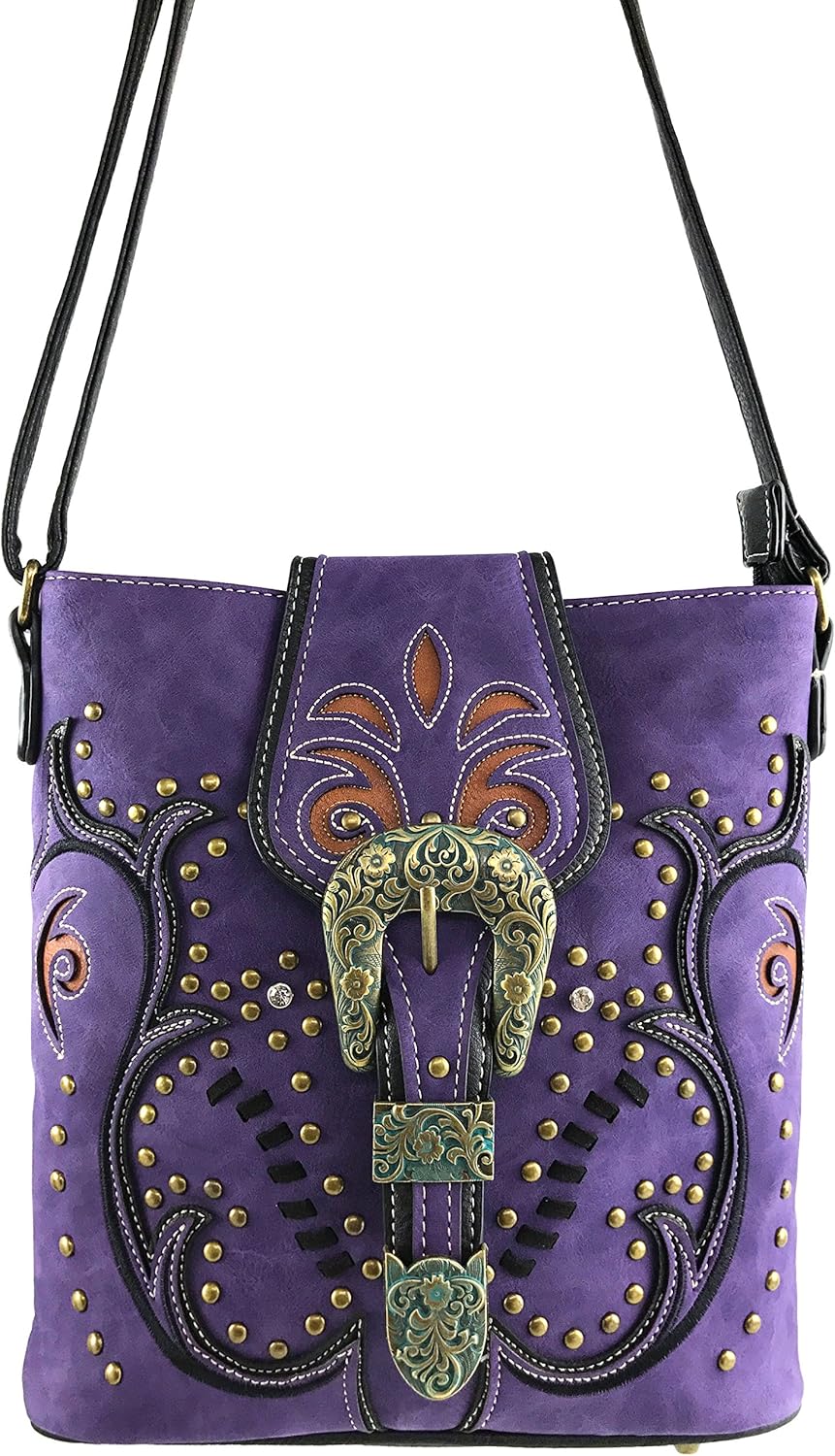 Justin West Patina Girl Western Bronze Floral Buckle Conceal Carry Handbag Purse Tote and Strap Wallet