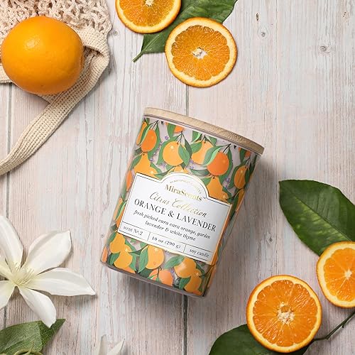 Miniatura 5 de Vela de cítricos, velas perfumadas de naranja y lavanda, velas de verano para el hogar y la cocina, vela perfumada de cera de soja, 10 onzas