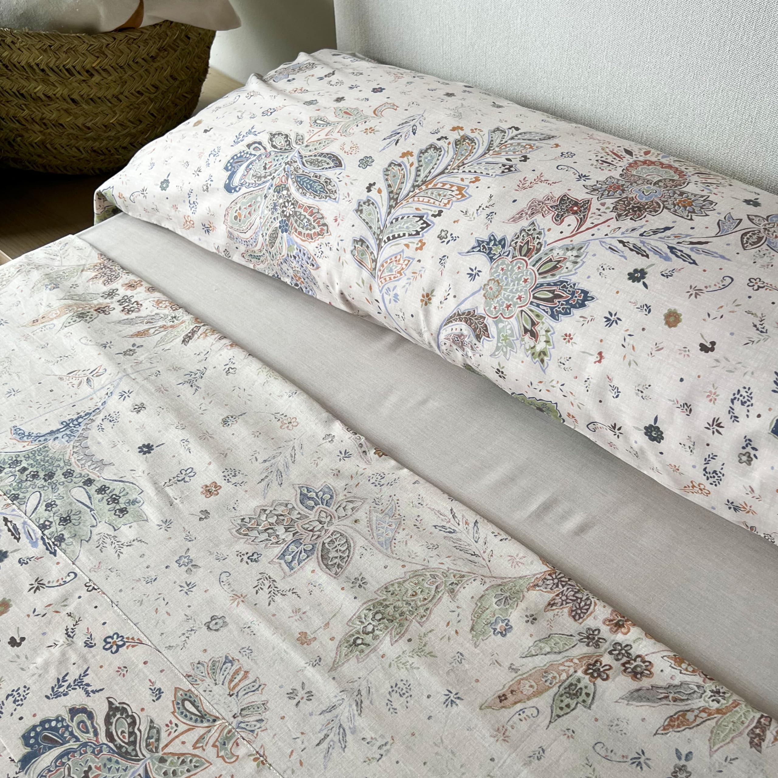 Juego de Sábanas 100% Algodón – Estampado Paisley Otoñal – 3 o 4 Piezas: Encimera, Bajera Ajustable y Funda de Almohada – Cama 90, 135, 150 cm – Suaves y Transpirables (Cama 150)