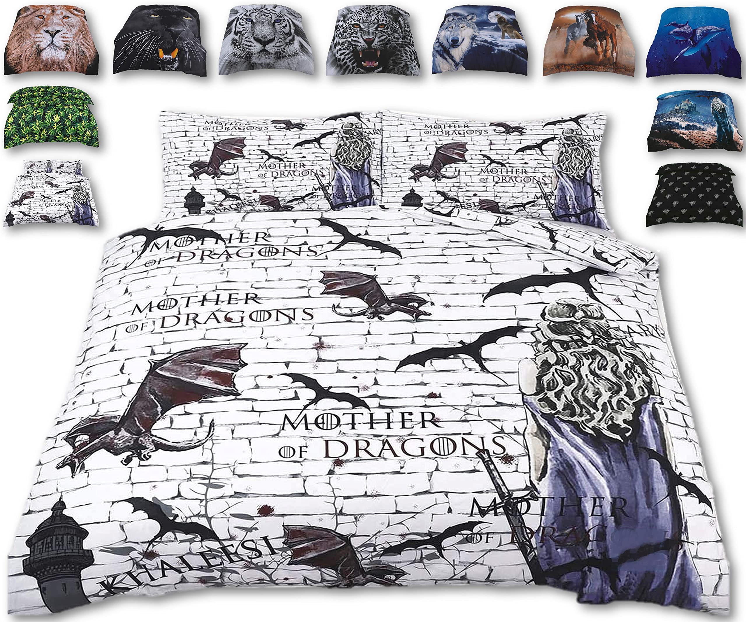 TheWhiteWater Limited THRONES - Mother of DRAGONS Bed Set – 3D Printed DOUBLE Beddings Duvet Cover With Matching 2 Matching Pillowcases - Premium Quality Print Design (Mother of Dragon One, Double)