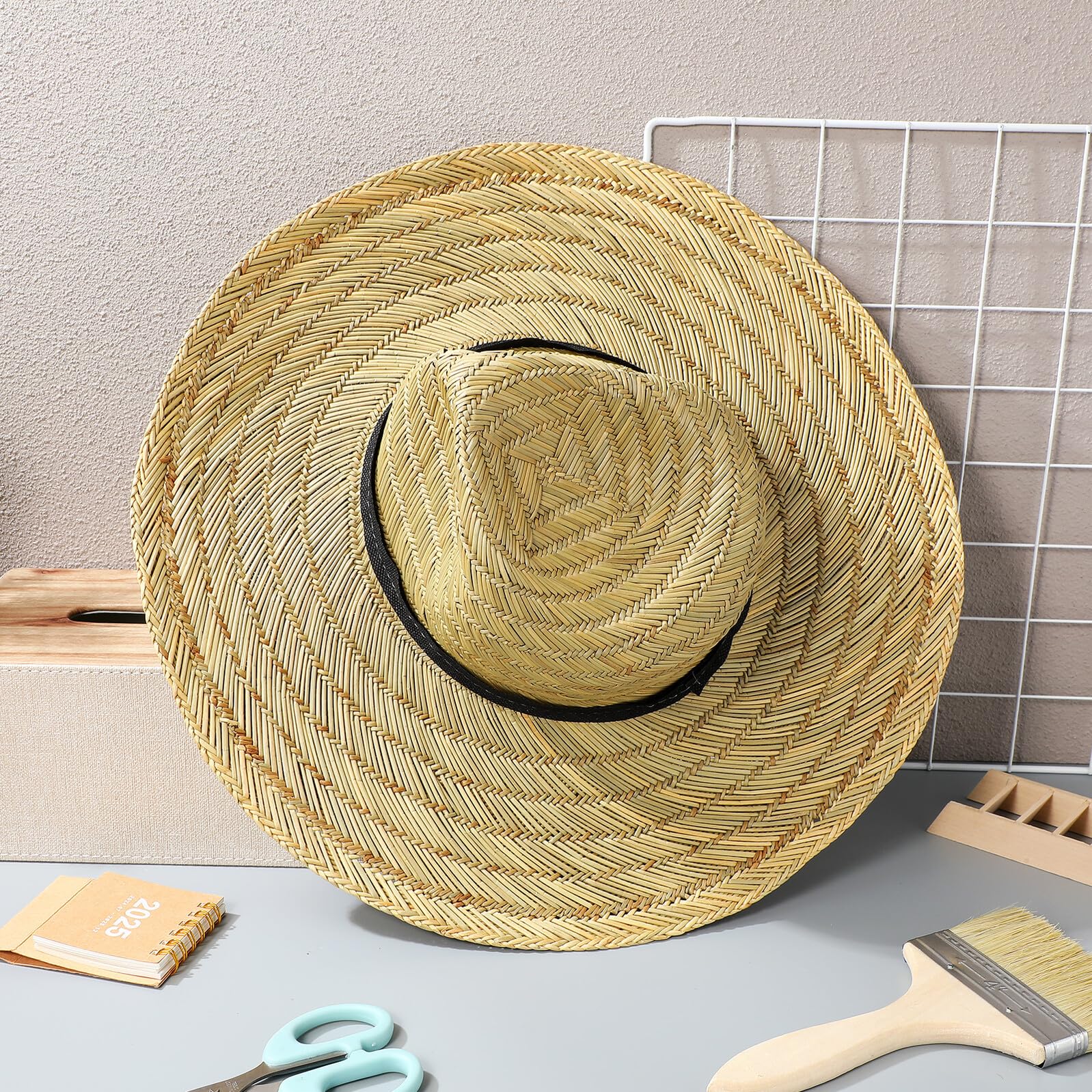 Baluue Sombrero de Sol para Hombre ala Ancha L 58-60 Cm Sombrero de Playa Ligero de Paja Protección UV para Exteriores, Viaje y Vacaciones Verano