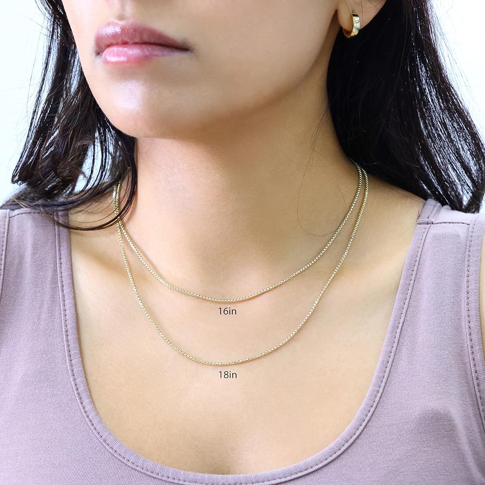 Nuragold 14k Real Yellow Gold Round Box 1.5mm Venetian LInk Chain