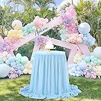 Vista 4 de QueenDream Falda de mesa de gasa azul bebé de 6 pies para mesa rectangular, mantel transparente para baby shower, boda, cumpleaños, fiesta temática
