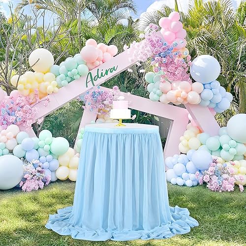 Miniatura 4 de QueenDream Falda de mesa de gasa azul bebé de 6 pies para mesa rectangular, mantel transparente para baby shower, boda, cumpleaños, fiesta temática