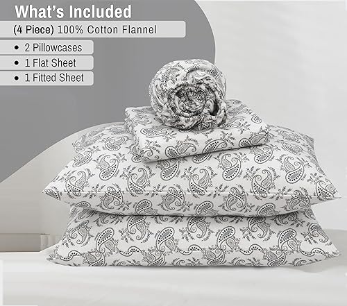 Vista 181 de RUVANTI Juego de sábanas de franela 100% algodón, tamaño matrimonial, 4 piezas, Alpine Serenity Serenidad alpina