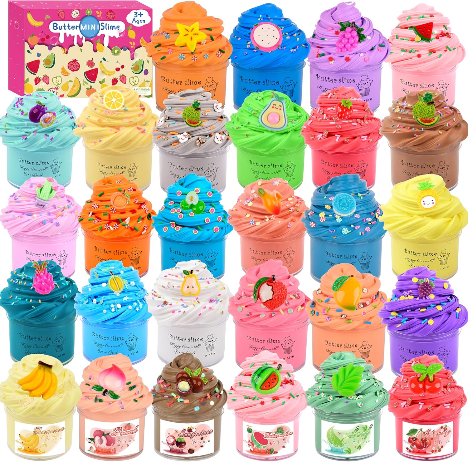 8 Pack Scented Slime kit with 3 Clear and 5 Butter Slime,Peach Super Soft Non-Sticky,Jelly Cube Crunchy Crystal, Birthday Party Favor,Stress Relief Toy for Kids Education