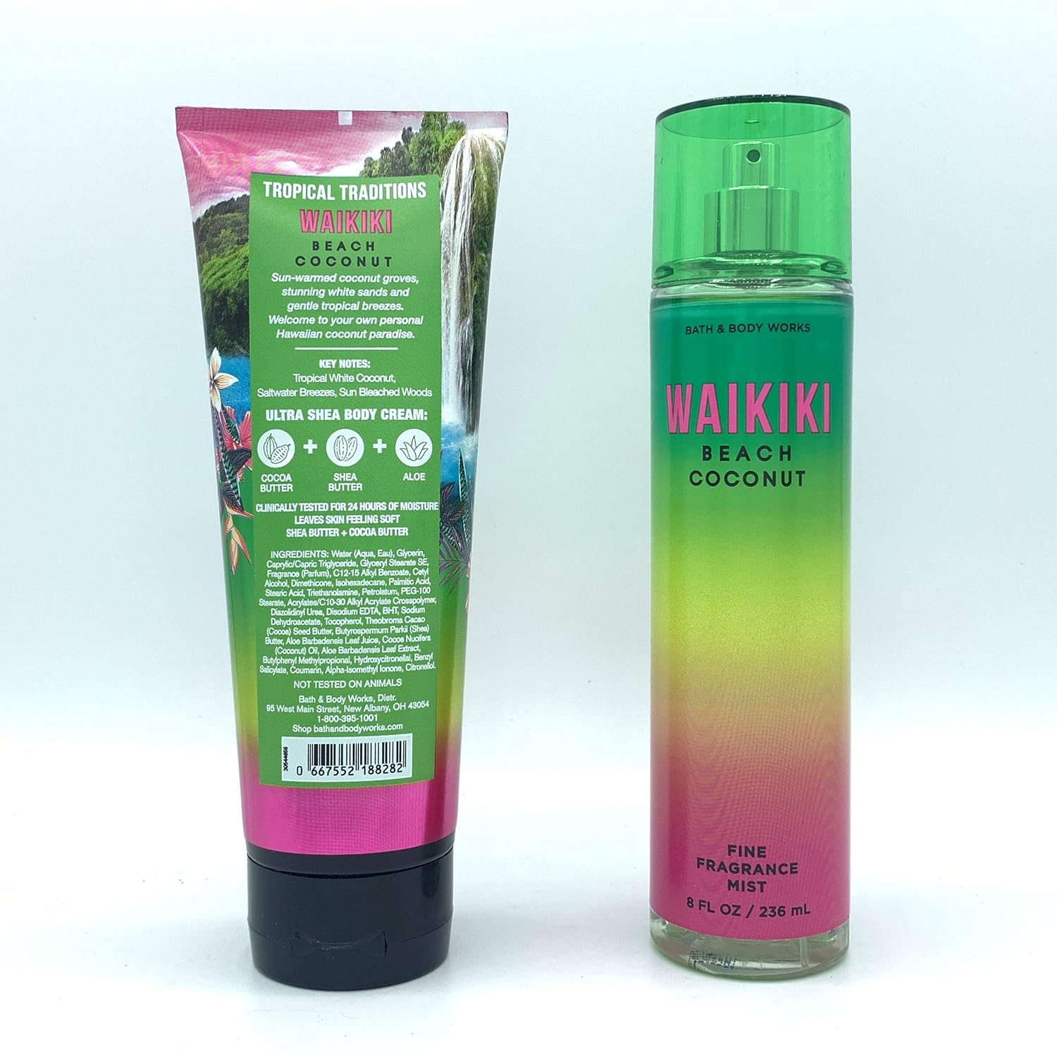 Bath and Body Works Waikiki Beach Coconut 2020 Edition 8oz Body Cream and 8oz Fine Fragrance Mist 2-Piece Bundle, Regular Sizes