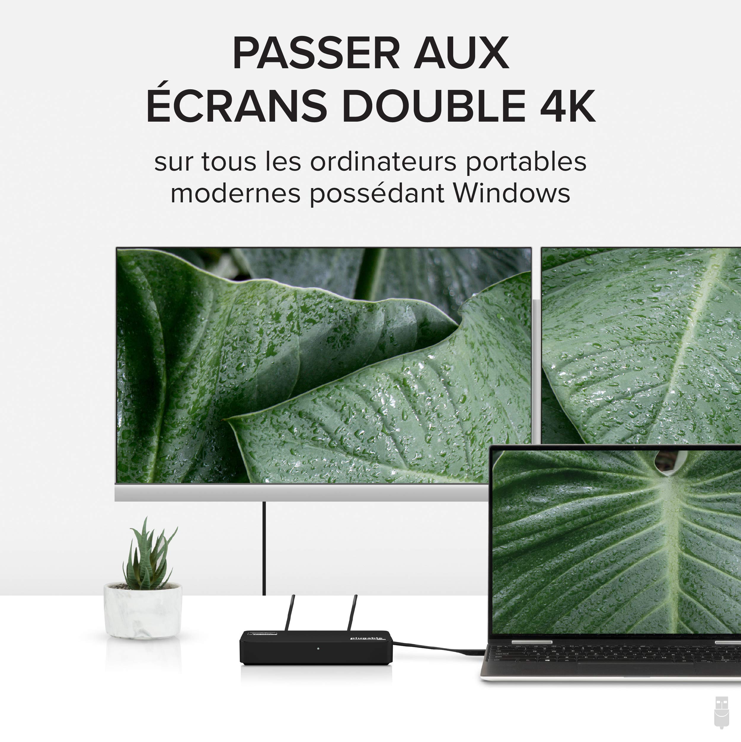 Plugable Adaptateur Double Moniteur 4K DisplayPort et HDMI pour USB 3.0 et USB-C, Compatible avec Windows