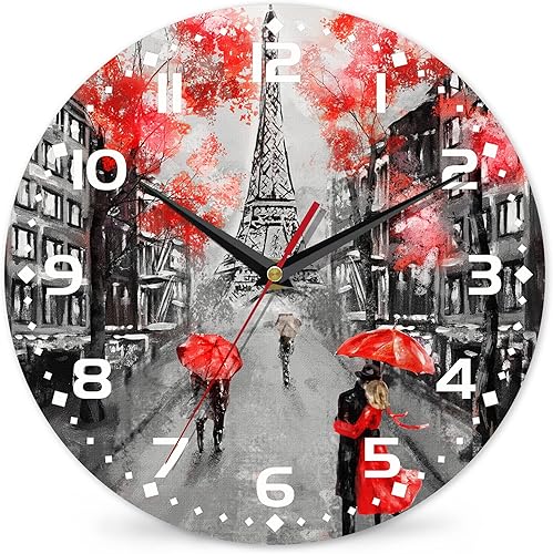Reloj de pared de la torre Eiffel, de madera vintage, funciona con pilas, sin tictac, decoración artística silenciosa de 10 pulgadas para niñas y