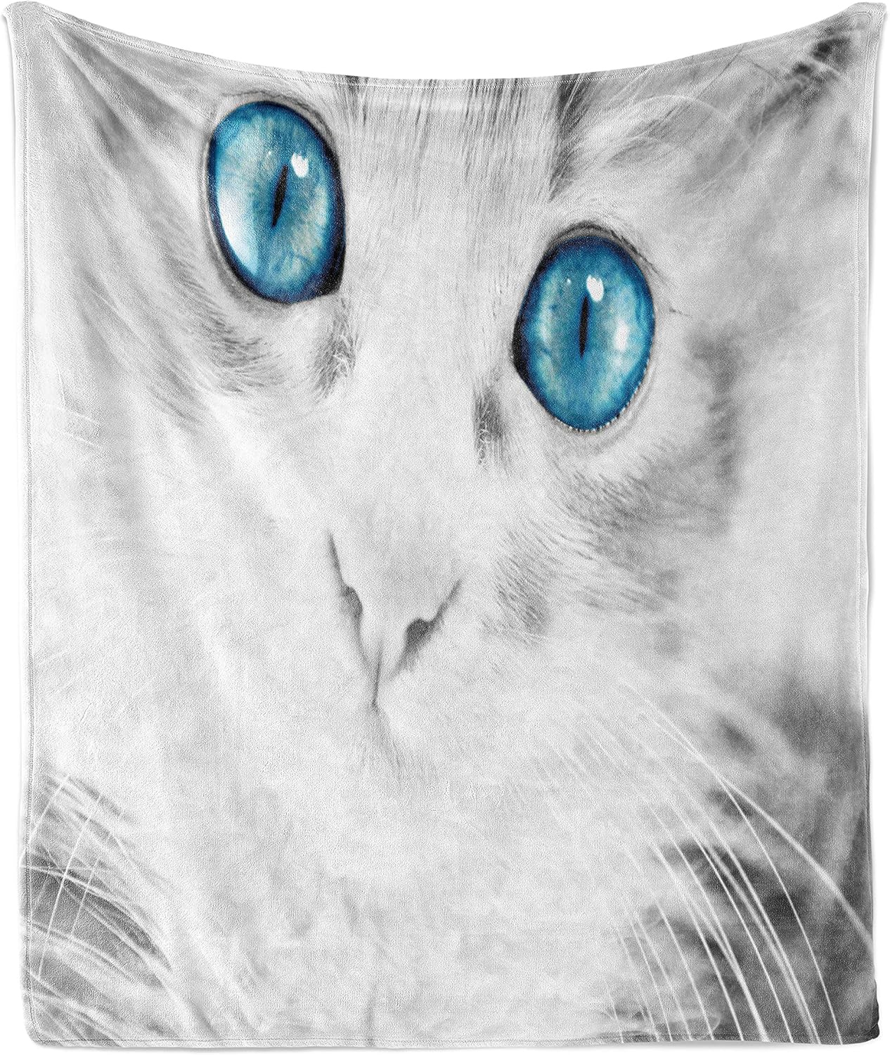 Lunarable Animal Throw Blanket, Close up Photo of Kitten with Vibrant Blue Eyes Pet Cat Face Print, Flannel Fleece Accent Piece Soft Couch Cover for Adults, 60" x 80", Grey White Blue