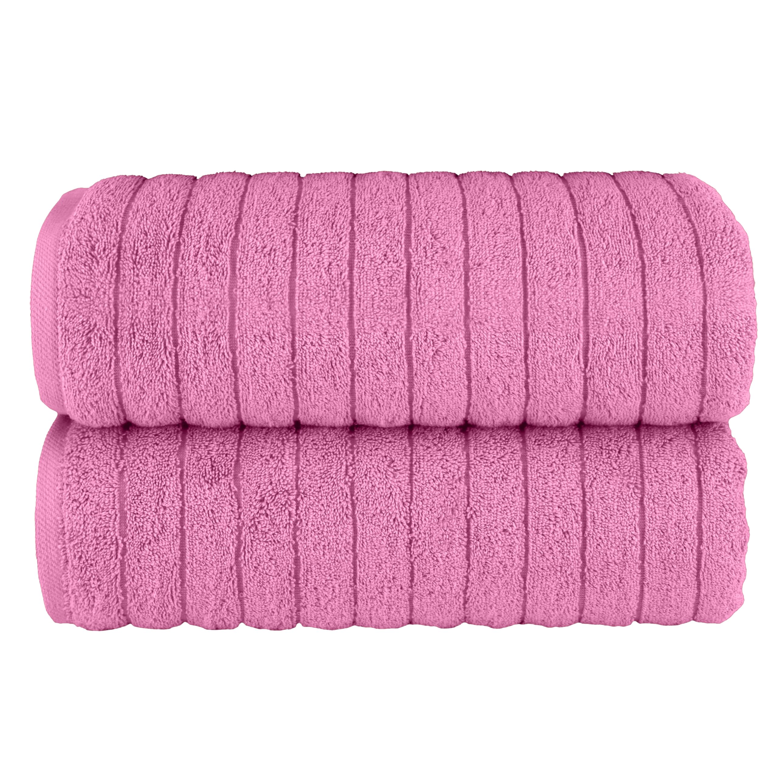 Elegant Comfort 100% Turkish Cotton Corduroy Ribbed Luxury Soft 2 Pack Bath Towels 27 x 54 Inch - Ultra Plush, Absorbent, Quick Dry, Hotel Spa Quality Towels for Bathroom Essentials, Light Pink