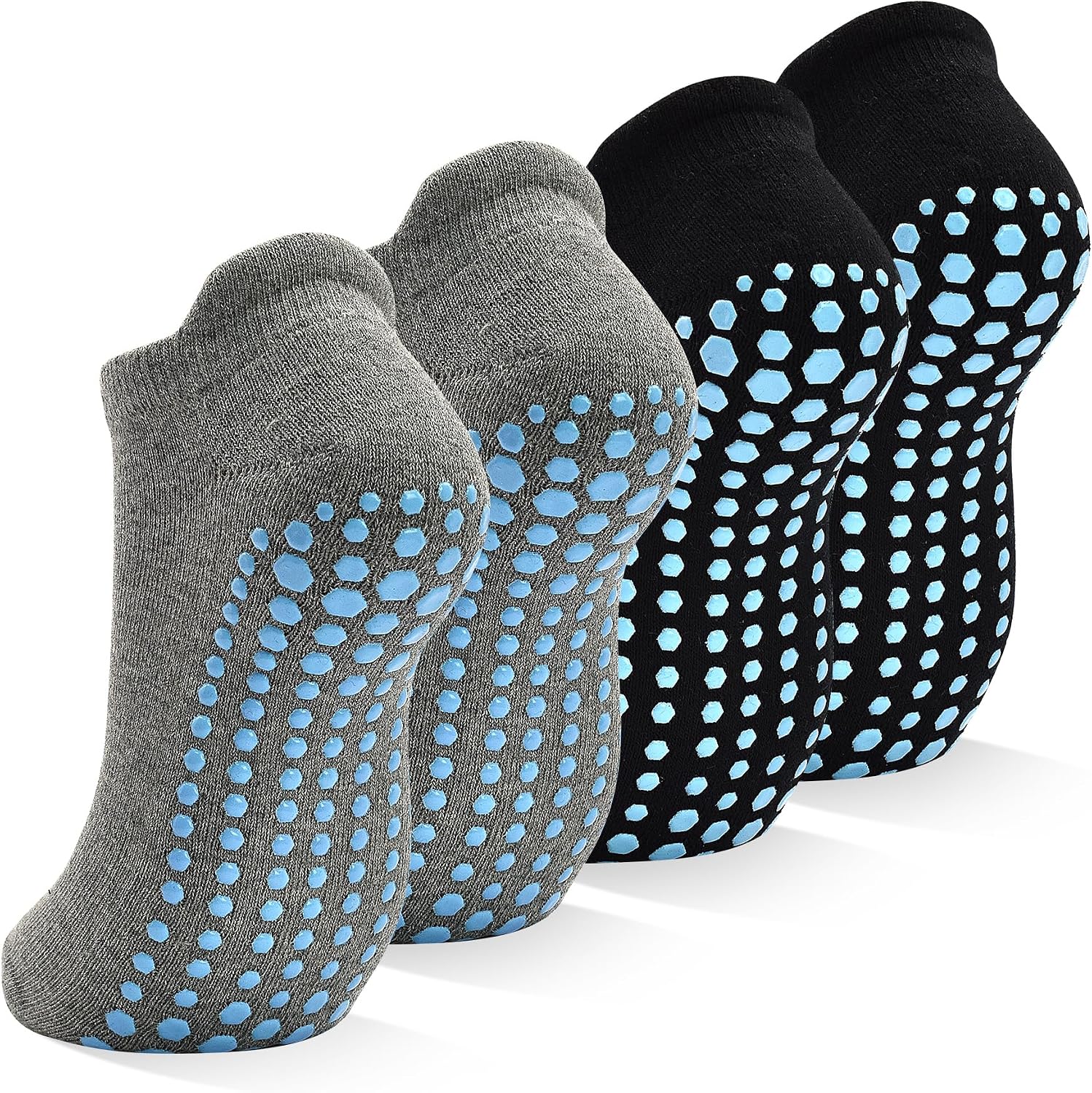 SkiBeaut Grips Non Slip Socks for Women, 4 Pairs Yoga Pilates Anti Skid Woman Hospital Gripper Socks (5-12)