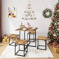 Vista 47 de Yaheetech Juego de mesa de comedor de 3 piezas, juegos de mesa y sillas de cocina para 2 personas, mesa compacta con 2 taburetes y diseño de ahorro