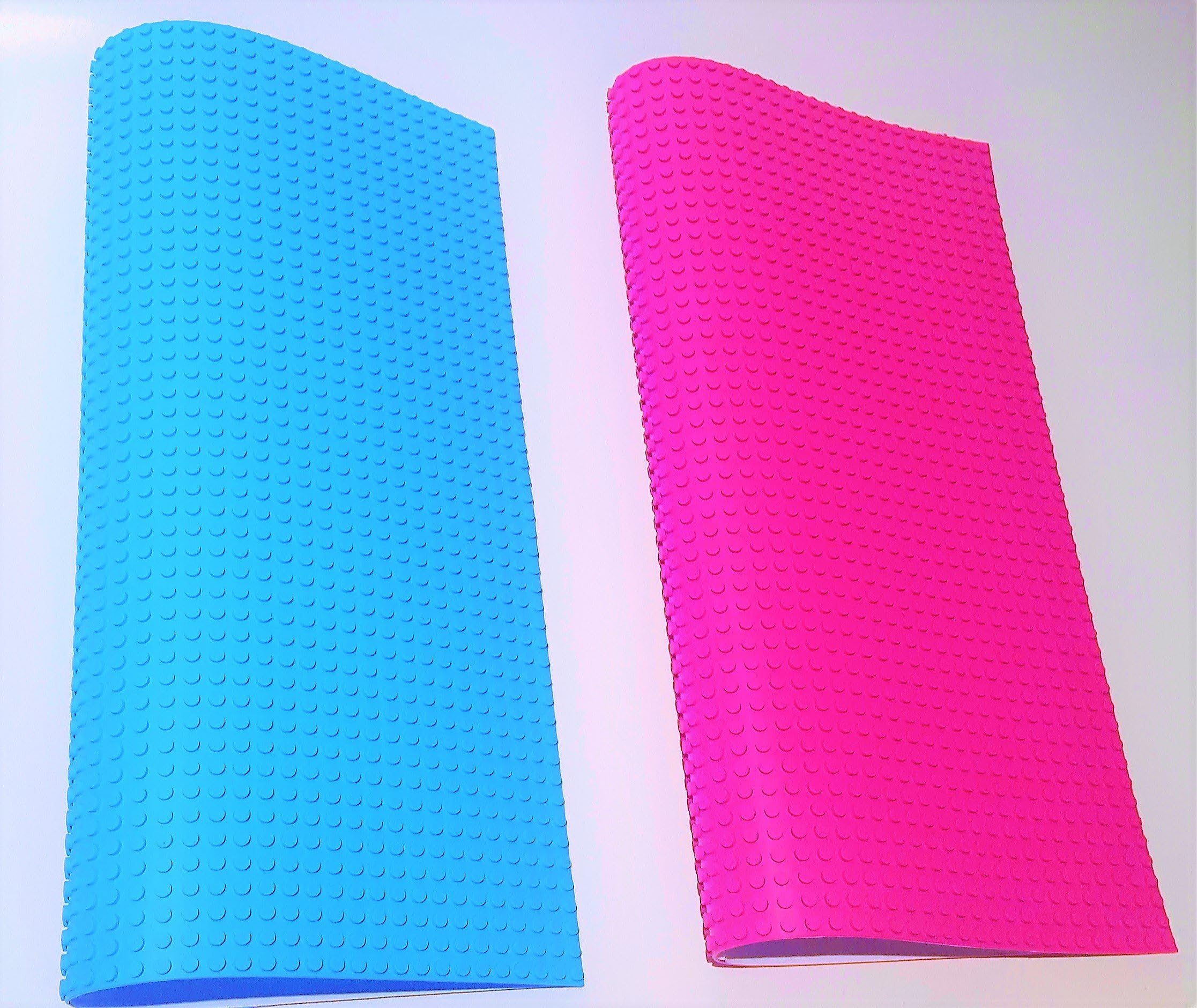 LEGO Compatible Peel and Stick Baseplates Silicone Set of 2 (15" x 15") Pink and Light Blue Reusable Strong Adhesive Flexible Brick Building Kids Schools Projects STEM STEAM Art Craft Create