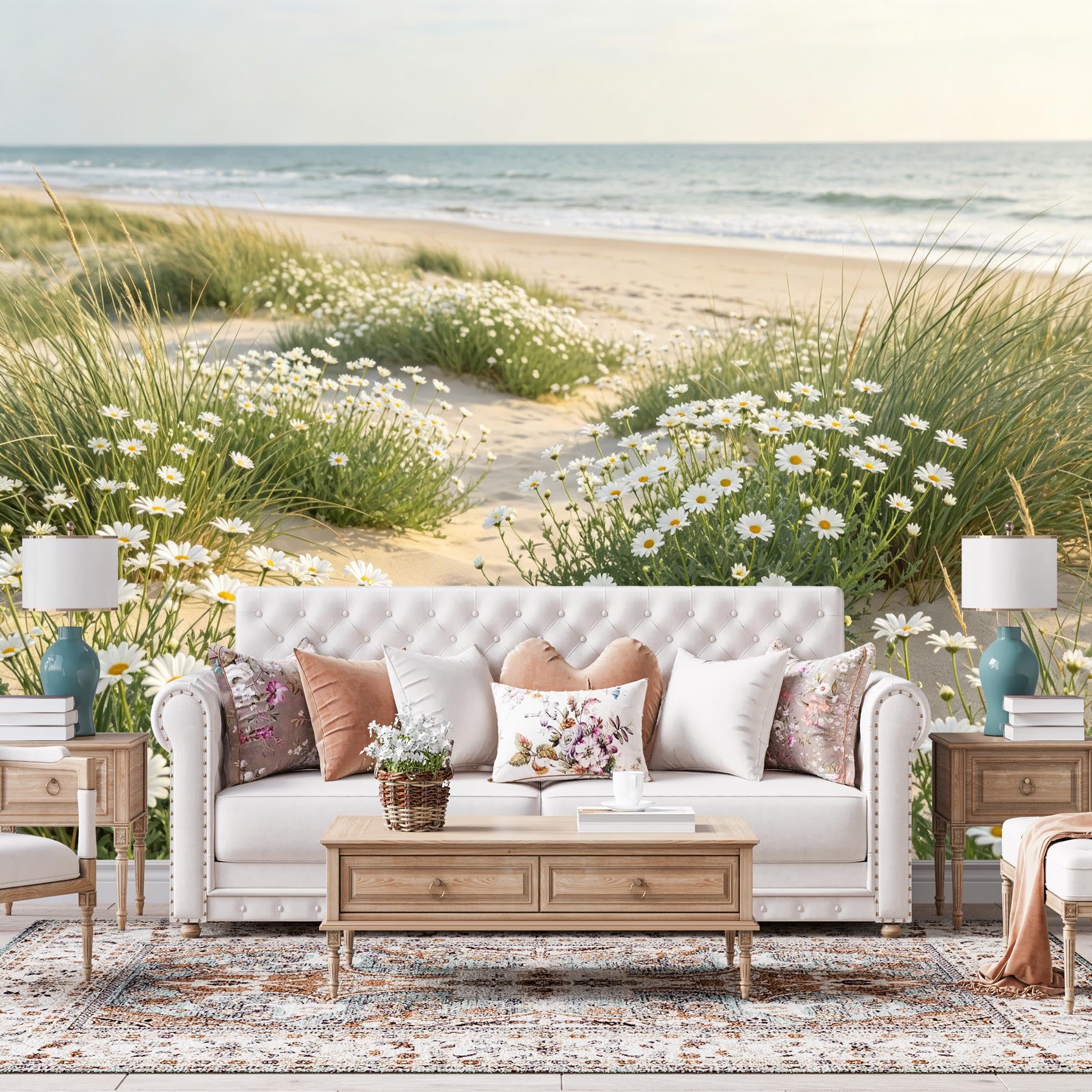 Papier peint panoramique plage et fleurs pour créer un coin de nature chez soi
