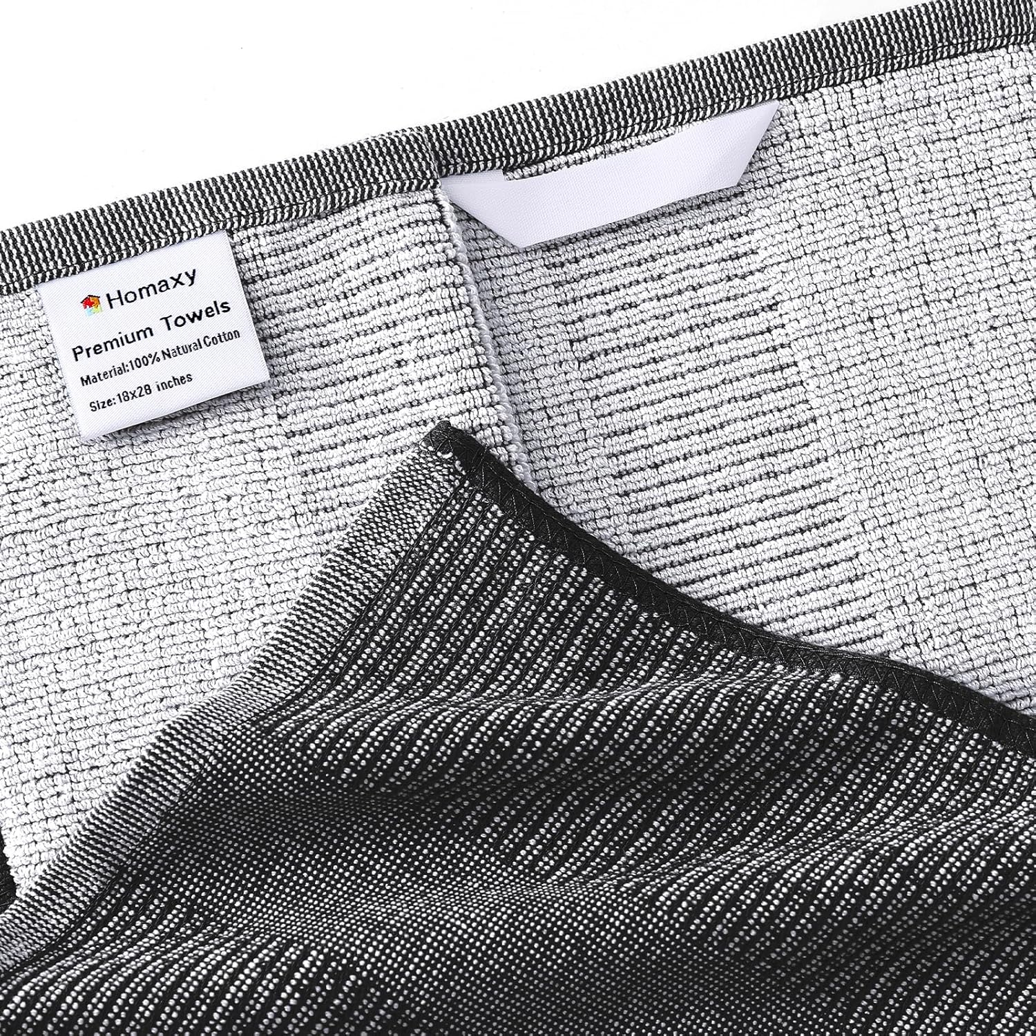 Homaxy Premium Kitchen Towels(18”x 28”, 6 Pack), Large Cotton Kitchen Hand Towels, Flat and Terry Dish Towels, 380 GSM Highly Absorbent Tea Towel Set with Hanging Loop, Black - Image 2