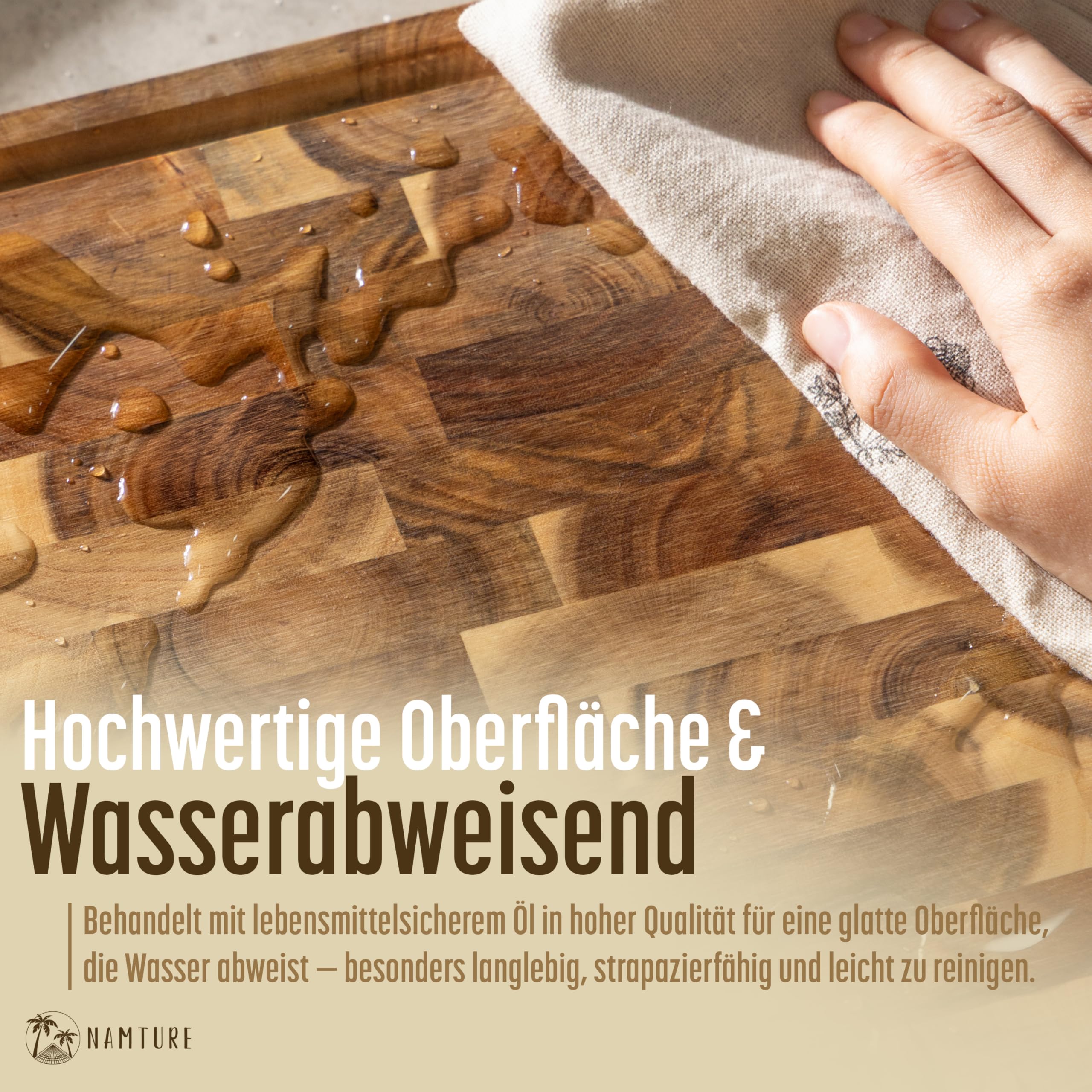 Namture Akazienholz Schneidebrett – 2,5 Cm Stark, Mit Saftrille & Anti-Rutschfüßen – 33×24 Cm, Messerschonend Und Sofort Nutzbar