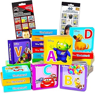 Disney Alphabet Story Book Collection Bundle Disney Board Book Set ~ 24 Pack Disney Pixar My First Library Mini Block Books with Reward Stickers (Disney Board Books for Toddlers)