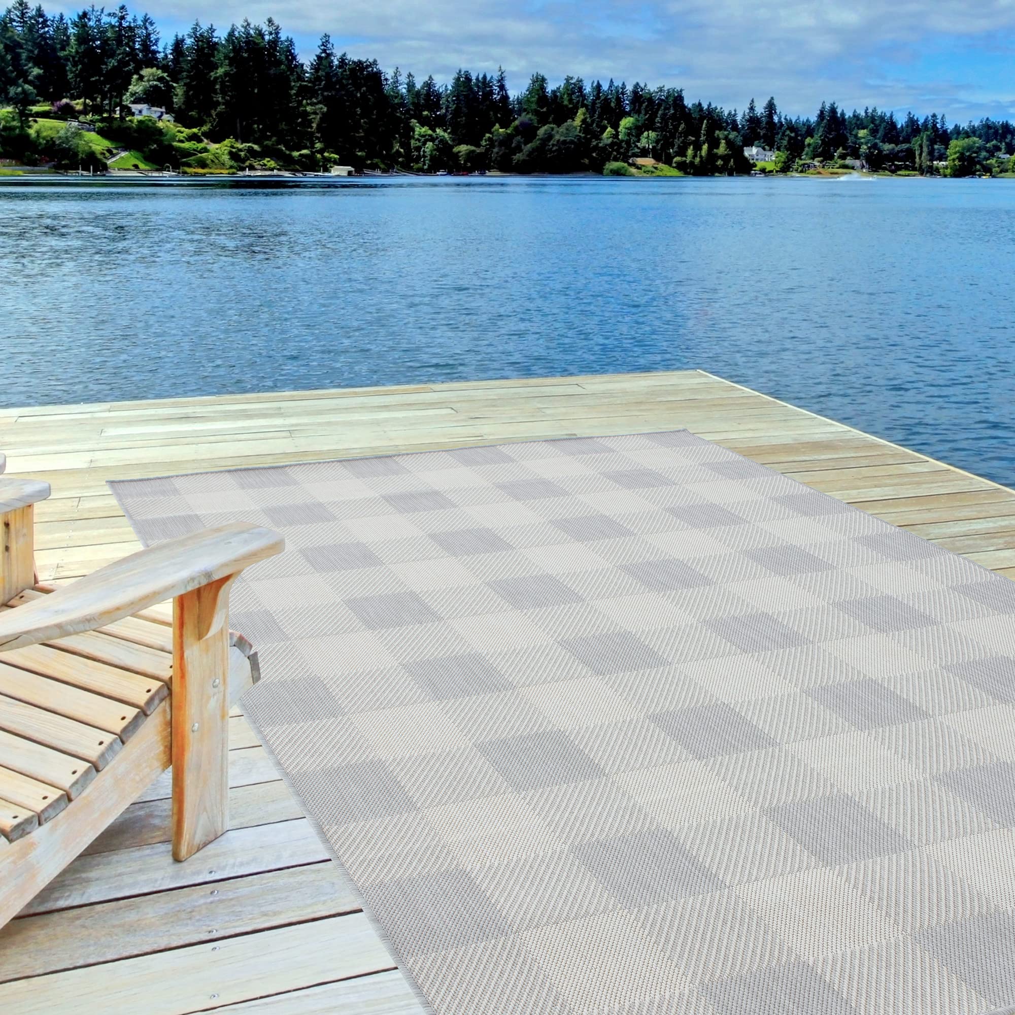 THE RUGS Outdoor Rug – Weather & UV Resistant Outdoor/Indoor Area Rugs - Durable Rugs for Patio, Deck, Garden, Kitchen, Bathroom or Living Room - Grey, 80 x 150 cm