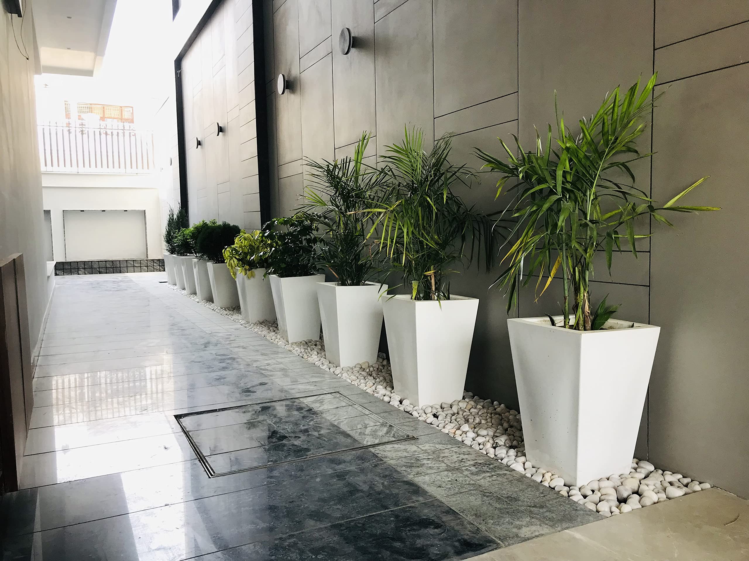 Fibereum Standard White colour Fibre Reinforced Plastic Flower pot 18 x 12 inches. Set of Two Home Decoration Flower pot, Outdoor and Indoor, Balcony Gardening, Pots with Optional Drainage Hole (FREE PEBBLES) (B092R2SWKR) Amazon Price History, Amazon Price Tracker