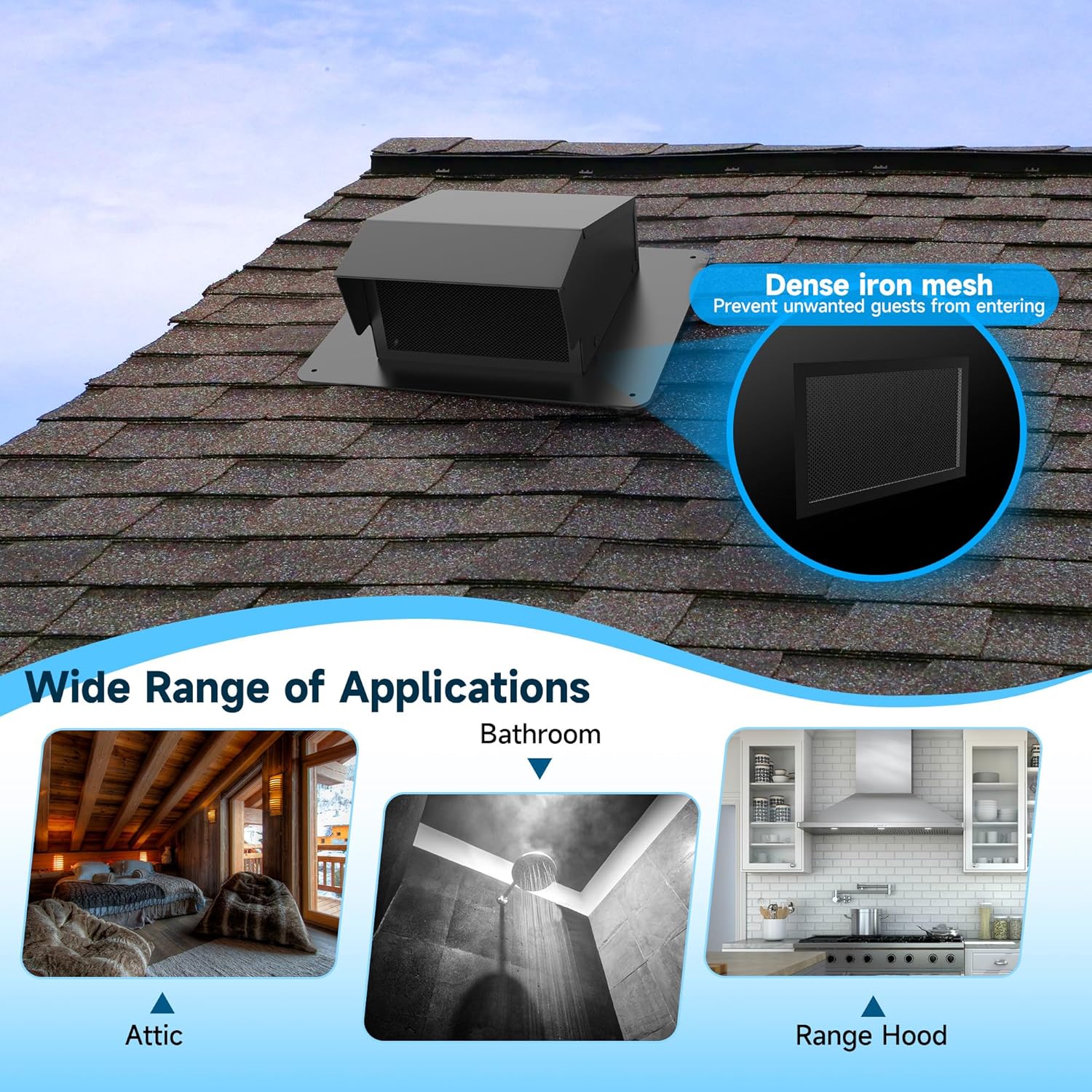8 Inch Roof Vent Cap - Heavy Duty Steel Removable Roof Vents with Back-Draft Damper, Roof Vents for Houses Attic,Kitchen Range Hood,Dryer and Bathroom, Roof Exhaust Vent for Ventilation System
