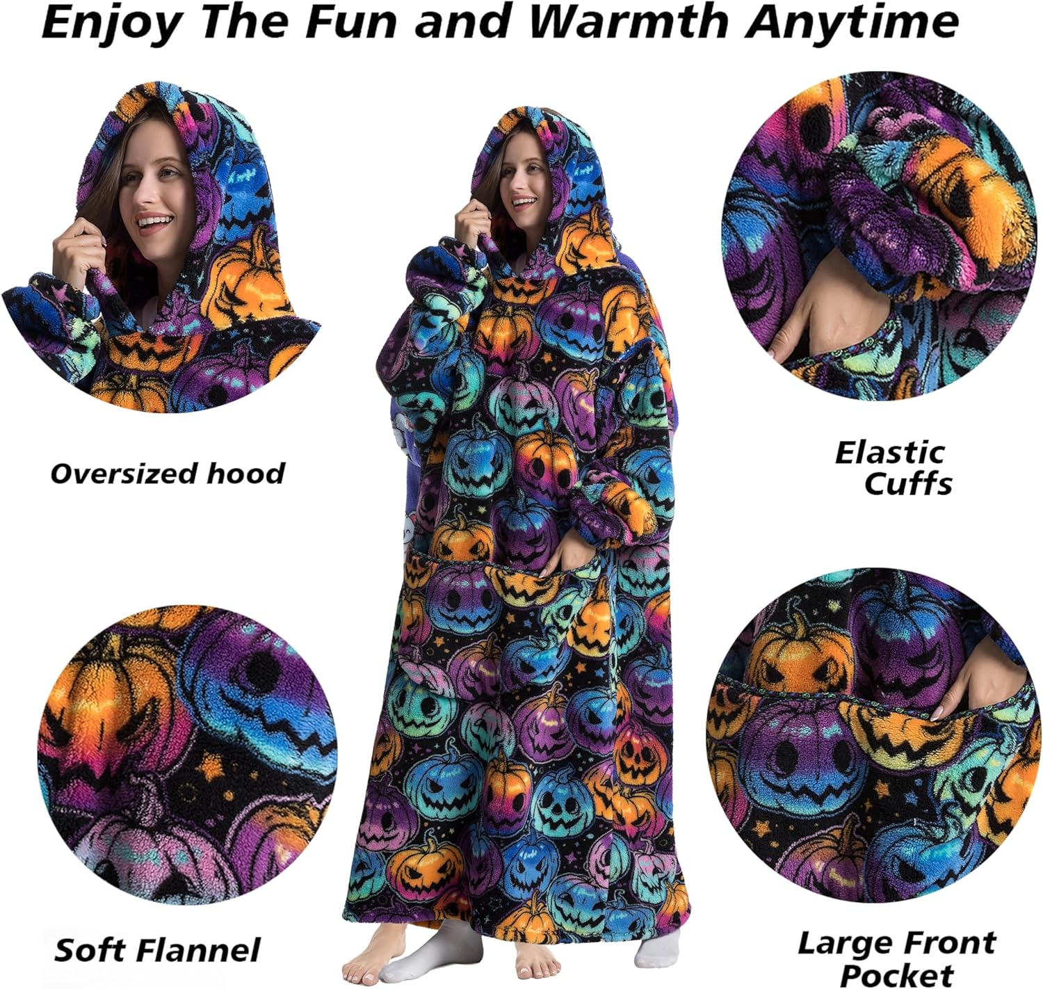 Blanket Hoodie Long,Extra Long Wearable Blanket Oversized Hoodie Blanket Hoodies for Women Snuggle Blankets for Women - Image 2