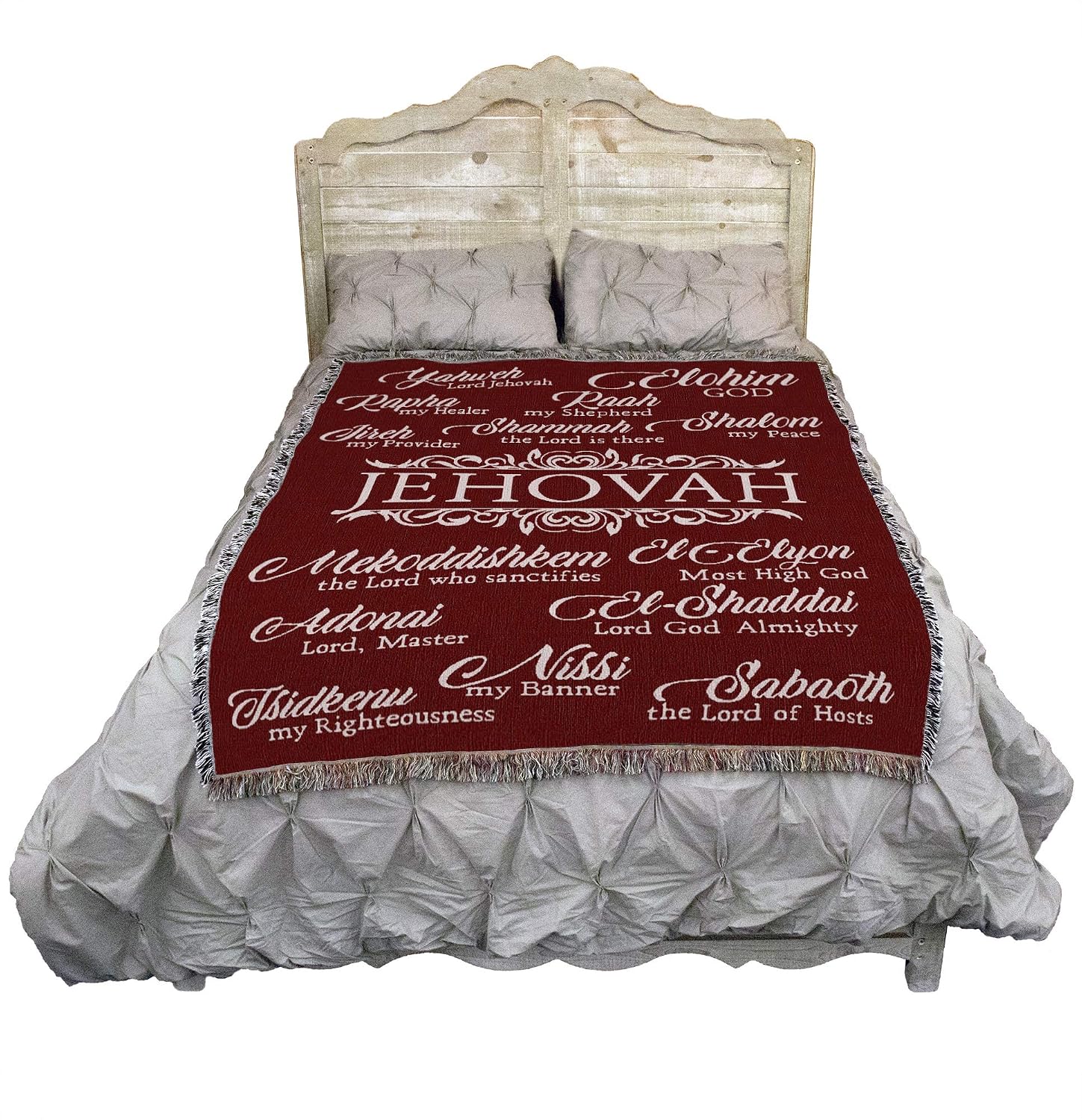 Pure Country Weavers Jehovah Blanket Dark Red - Religious Gift Tapestry Throw Woven from Cotton - Made in the USA (72x54)