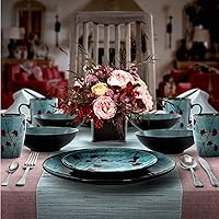 Vista 5 de Elama Floral Accents - Vajilla de 16 piezas, color azul