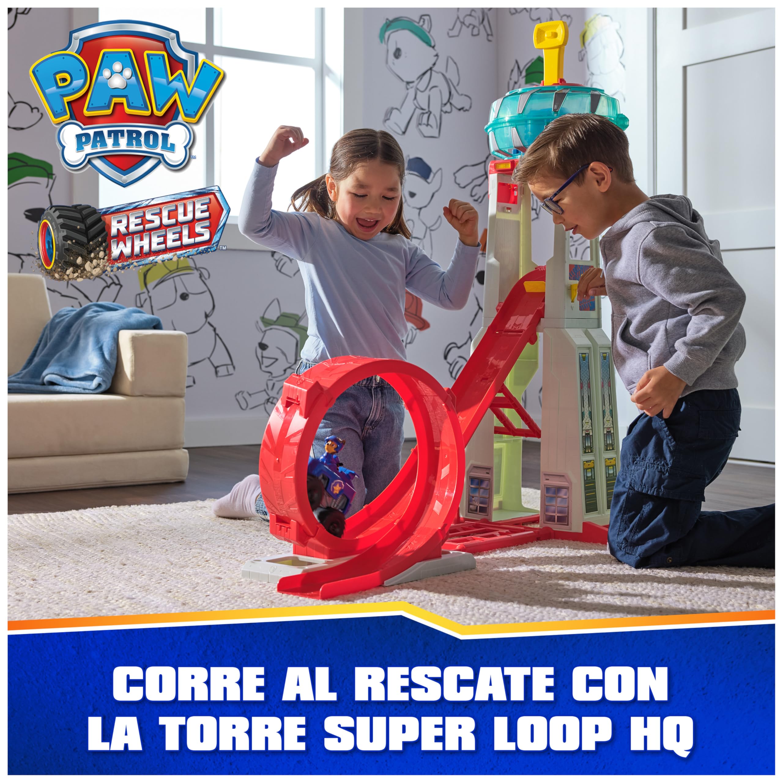 Paw Patrol Patrulla Canina - Lanzador De Vehículos Super Loop con Luces Y Sonidos + Coche Y Figura Chase | Juguetes Patrulla Canina | Juguetes Niños 3 Años O Más | Regalos Niños 3 Años O Más