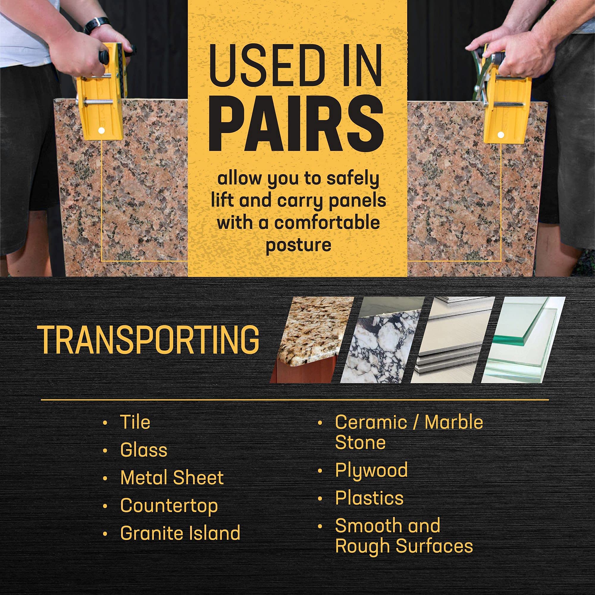 2 Stück Stein-Trageschellen Mit Handschuhen - Für Glas & Marmor Bis 50mm