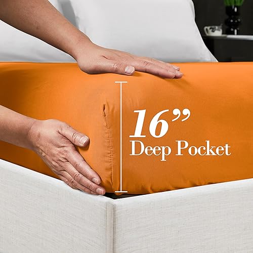 Miniatura 4 de Mocassi - Sábana bajera ajustable de tamaño Queen, fresca, profunda caída lateral de hasta 16 pulgadas, 1800 hilos, suave, resiste arrugas, una