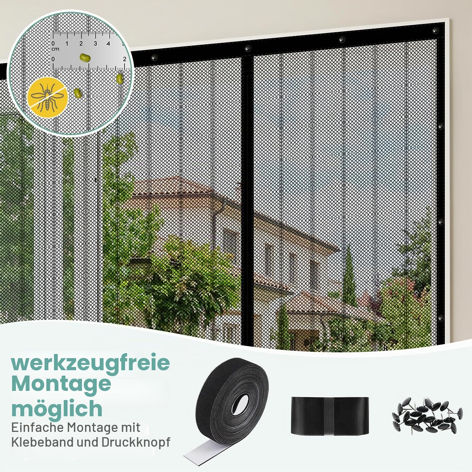 Fliegengitter Doppeltür,190x212cm Fliegengitter Schiebetür Ohne Bohren,Insektenschutz Doppeltür Groß,Fliegenvorhang Magnet Auto Schließen für Terrassentür Balkontür Hebeschiebetür Flügeltür
